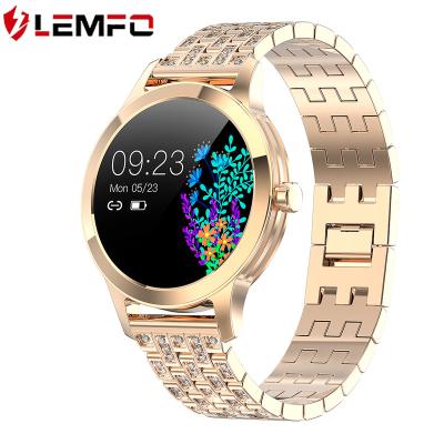 China Automatic Band Bracelet Gold Lady Date LEMFO G1 Steel Case With Diamond Metal Strap Star Luster Smart Watch For Women for sale