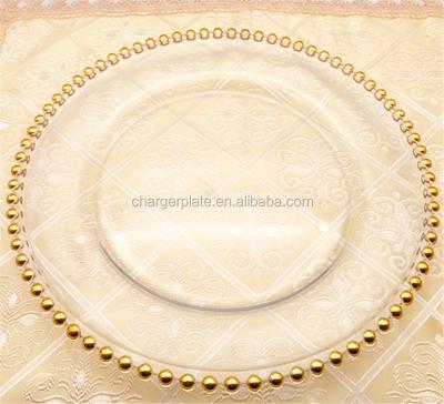 China Factory Sustainable Cheap Wedding Rental Gold / Silver Rose Gold Beaded Charger Plate for sale