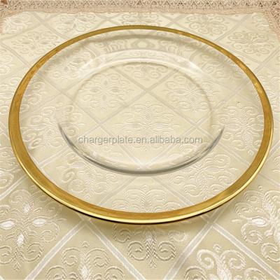 China China Factory Viable Elegant Red Green Purple Silver Rose Gold Rim Cheap Glass Charger Plate for sale