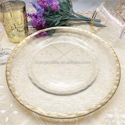 China Sustainable Glass Charger Plates Gold Silver Rim Xmas Events Wedding Decor 33CM Diameter Under Plates for sale