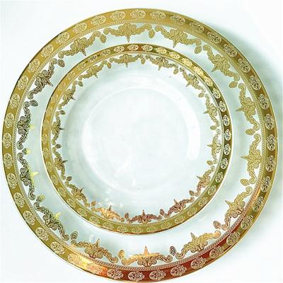 China Wholesale Wedding Sustainable Charger Antique Gold Flower Glass Dish Decoration for sale