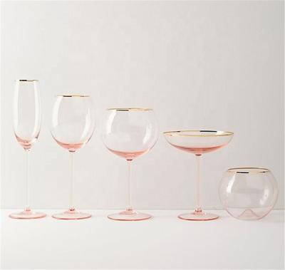 China Factory New Beautiful Classic/Postmodern Wedding Rose with Gold Rim Stemmed Events Wine Glass Set for sale