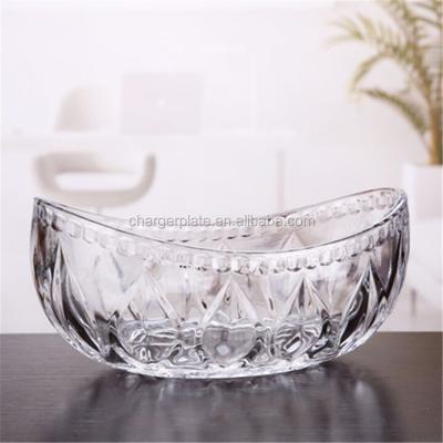 China Modern Art Unique Boat Shape Crystal Flower Vase with Embossed Pattern for sale