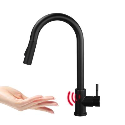 China Black Sense Faucets Kitchen Faucet 2021 Automatic Smart Faucets Lower Flexible sus304 Stainless Steel Kitchen Faucet Factory for sale