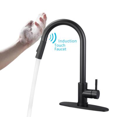 China Sense Faucets Kitchen Faucet Matte Black Touch-On Sensor Stainless Steel 360 Pull Down Kitchen Faucet Factory for sale