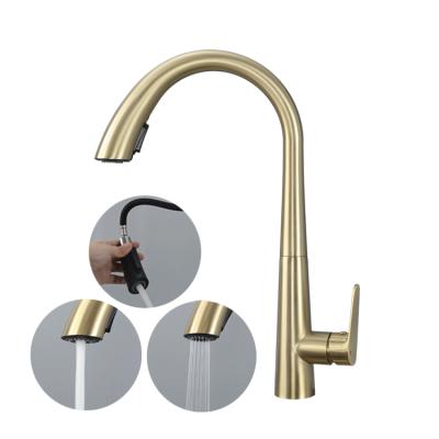 China Sense Faucets Kaiping Factory High Arc Swept SUS 304 Gold Kitchen Mixer Pull Down Pull Out Kitchen Faucet for sale