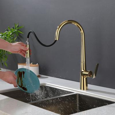 China Sense Faucets Gold Pull Out High Top Kitchen Faucet Single Handle Arc Kitchen Sink Faucets With Pull Down Sprayer Deck Mount Commercial for sale