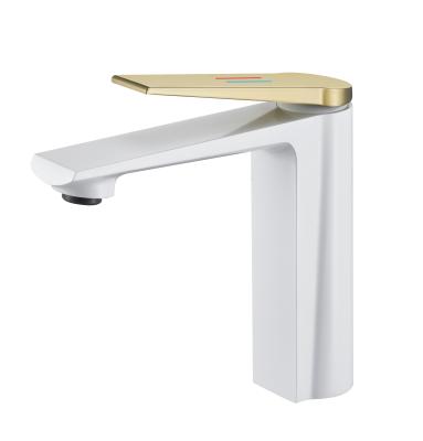 China Contemporary Single Hole Bathroom Faucets White Gold Single Hole Metered Luxury Faucet for sale