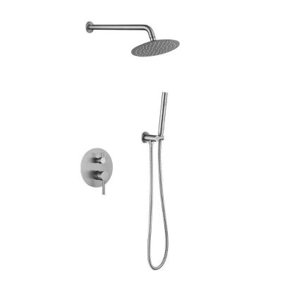 China Metered Faucets Brushed Nickel Silver Bathroom Shower Hot And Cold Mixer In Wall Mounted Rain Concealed Bathroom Faucet Shower Set for sale