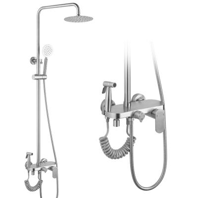 China With Sliding Bar Shower Set Wall Mounted Stainless Steel Shower Faucet Set 304 Bathroom Rain Shower Faucet Set Factory for sale