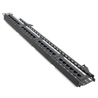 China Metal VCOM 24 Port Network Cat6 Rackmount Pass Through 1U UTP Unshielded Patch Panel With Modular RJ45 Keystone Jack for sale