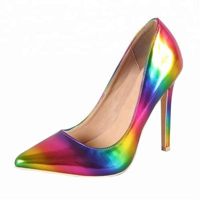 China Fashion \ Comfortable \ Durable High Heels Manufacturer Custom Heel Shoes Rainbow Print Ladies Heel Shoes 2018 Colorful for sale