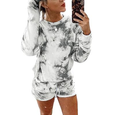 China QUICK DRY hot sale ladies fashion sets round neck long sleeve T-shirt and shorts sexy tie dye women clothing for sale