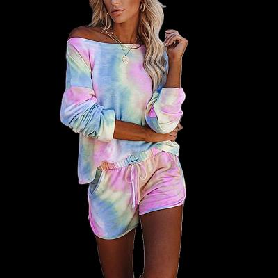 China QUICK DRY women lace up tie dye T-shirt and short women 2 pieces set plus size S-2XL sports wear for sale