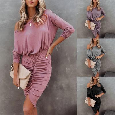 China 2021 Breathable Spring And Bag Round Pleat Long Sleeve Hip Round Pleat Sexy Irregular Dress Women New Summer Women for sale