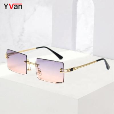 China Luxury Square Man Shading Gold Fashion Rectangle Sunglasses Women Rimless Square Frame Sun Glasses for sale