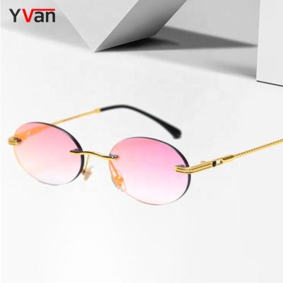 China 2021 Fashion Oval Men's Rimless Shades Small Women Sunglasses Frameless Sun Glasses for sale