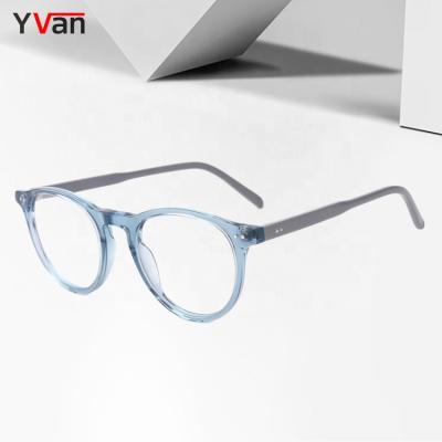 China prescription& Yvan Retro Fashion Luxury Round Spectical Acetate Optical Glass Transparent Blue Frames Anti Blue Light Glasses for sale