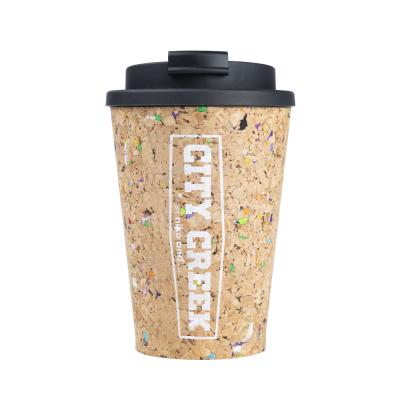 China Stocked Customized Printing Fashion Cork Plastic Travel Mugs Double Wall Plastic Coffee Cup With Lid for sale