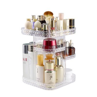 China Hot Selling Stored 2021 Three Layers Rotating Free Space Makeup Storage Acrylic Desktop Cosmetic Storage for sale