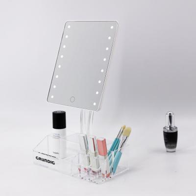 China Hot Saling Lit Led Square Shape Stand Vanity Mirrors Woman Cosmetic Makeup Mirror for sale