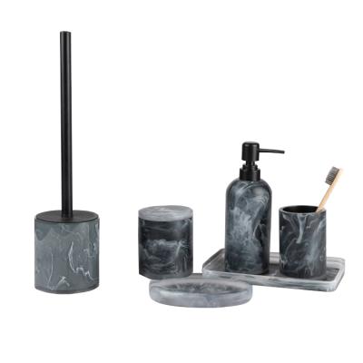 China Modern Luxury Viable Gray Marble Effect Modern Hotel Resin Bathroom Accessories Set for sale