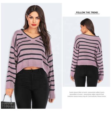 China wholesale Anti-wrinkle fashion sweater v-neck girls plus size wool knitted women's sweaters for sale