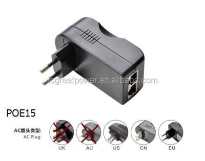 China POE supported gigabit poe injector 12V 15V 18V 24V 48V RJ45 Power-Over-Ethernet 15W Power Supply Adapter for CCTV/IP/POE/ Security Cameras for sale