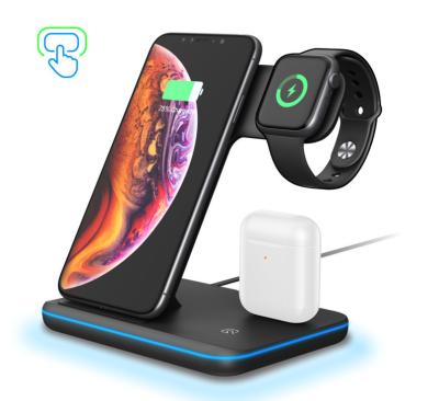 China Safe Convenient 3 in 1 15W Qi-certified Fast Charging Dock Pad for iPhone iWatch Airpods Multifunctional Wireless Charger Stand for sale