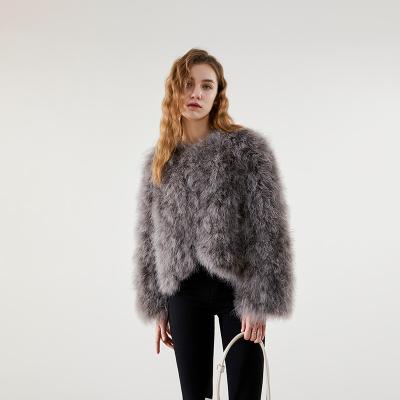 China Fashion Design Women Turkey Feather Jacket Winter Warm Fur Coat Anti-wrinkle for sale