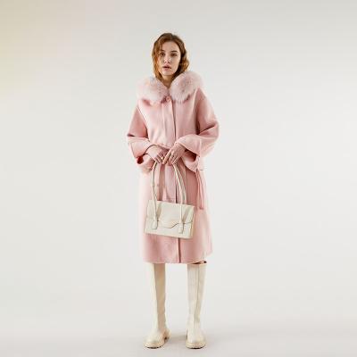 China Real Fox Wool Anti-wrinkle Real Fox Fur Collar Cashmere Pink Fox Fur Winter Coats Jacket Fashionable Ladies for sale