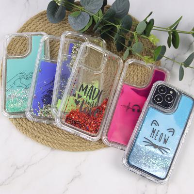 China New Design 3 In1 Quicksand Glitter Shockproof Shockproof Liquid Cell Phone Case For iPhone 14 2022 for sale