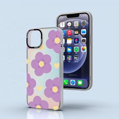 China High Quality Cartoon Flower Fruit Black Camera Frame Shockproof IMD Protection Phone Case For Iphone 14 for sale