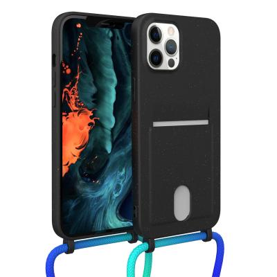 China Full iPhone 12 Pro Max Shockproof Protector With Lanyard Card Holder Biodegradable Phone Case For for sale