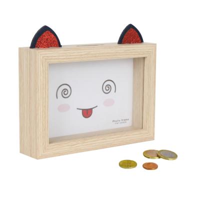 China Amazon EC-Friendly 3D Popular Home Table Natural MDF Piggy Bank Photo Frame For Living Room for sale