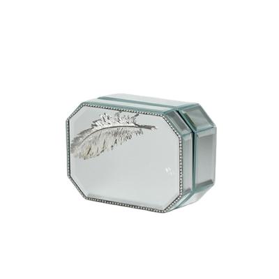 China Luxury Mirror Jewelry Box Crystal Bright Colors With Silver Metal Rectangle Shaped Glass Feather for sale