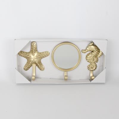 China Home Decoration +Bathroom Wall Entryway Coat Rack with Starfish &Seahouse &Glass Mirror - Wall Mount Key Holder - Mail Envelope Hook Organizer for sale