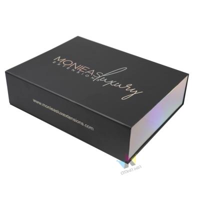 China Custom Recyclable Logo Printing Holographic Hair Extension Bundle Luxury Custom Wigs Packaging Gift Box With Satin Insert for sale