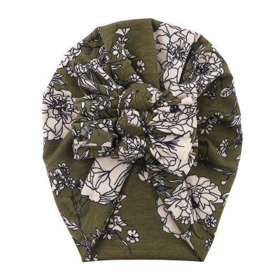 China Olive Floral Triple Bow Baby Casual Turban Infant Headwrap Knit Cloth Headwrap Baby Shower Gift for sale