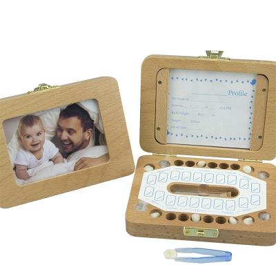 China Multi-function European Frame Beech Wooden Photo Milk Teeth Keepsake Box For Children's Growth Folder Keepsake Box for sale