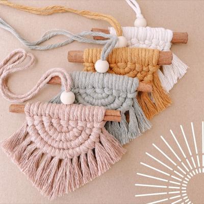 China 100% Eco-friendly Charming Mini Macrame Half Moon Car Hanging Rear View Mirror Car Accessories for sale