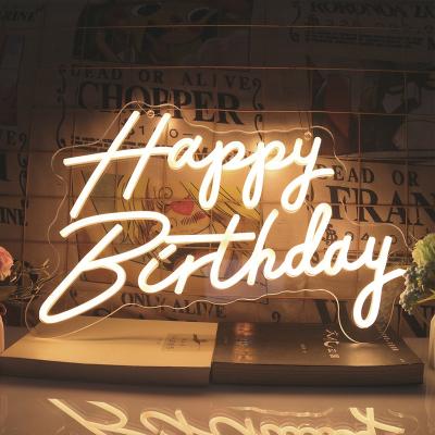 China Creative Happy Birthday Logo Led Flex Neon Light Wall Decoration Light Neon Sign Letter Acrylic Party Background Board Light for sale