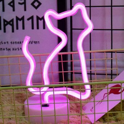 China Customs COIN Lead Usb Battery With Base Cat Sign Night Neon Light For Kids Room Decorations for sale