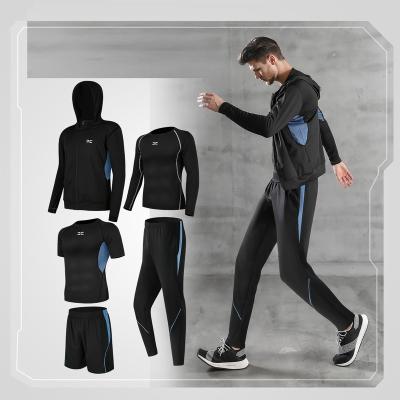 China Men's Running Fitness Sport Wear Breathable Gym Sportswear Jogging Active Joggers Performance Workout 5 PC Set for sale