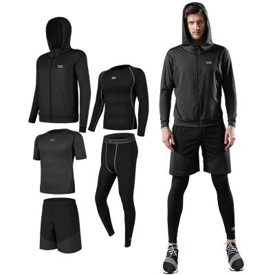 China Breathable Men's Running 5 PC Set Gym Fitness Sportswear Jogging Compression Baselayer Performance Active Workout 5 PC Set for sale