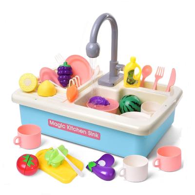 China Eco-friendly material play kitchen toys include play food cutting food and utensils tableware accessories pretend play sink toys for sale