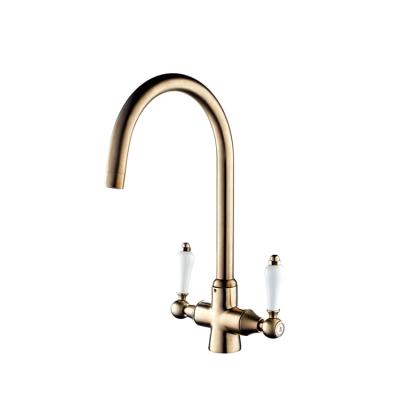 China Other Double Handle Gold Color Water Mixer Tap Brass Kitchen Taps Sink Kitchen Faucets for sale