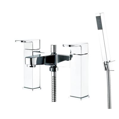 China Chrome Thick Brass Double Lever Chrome Brass Double Lever Faucet Handheld Shower Bath Slide Bar Waterfall Mixers Faucets for sale