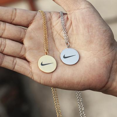 China Hiphop 2021 Hot Swoosh Stainless Steel Tick Swoosh Necklace 18K Gold AJ Charm Pendant Chain for sale