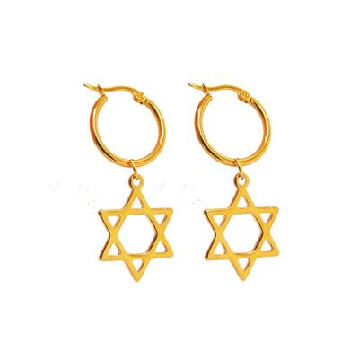 China Olivia Statement 18k Gold Religious Hexagram Lead Free Nickel Free Stainless Steel Geometric Drop Dangle Earrings Star David Jewish Hoop Earrings for sale